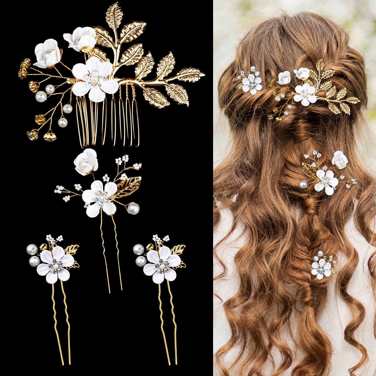 4pcs Faux Pearl Bridal Hair Comb Set for Weddings